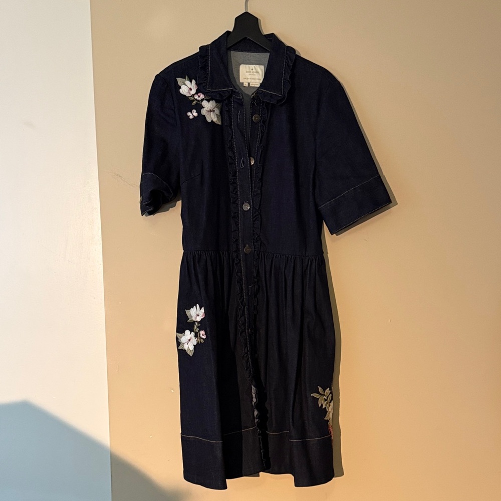Kate Spade Navy Denim Dress with Floral Embroidery